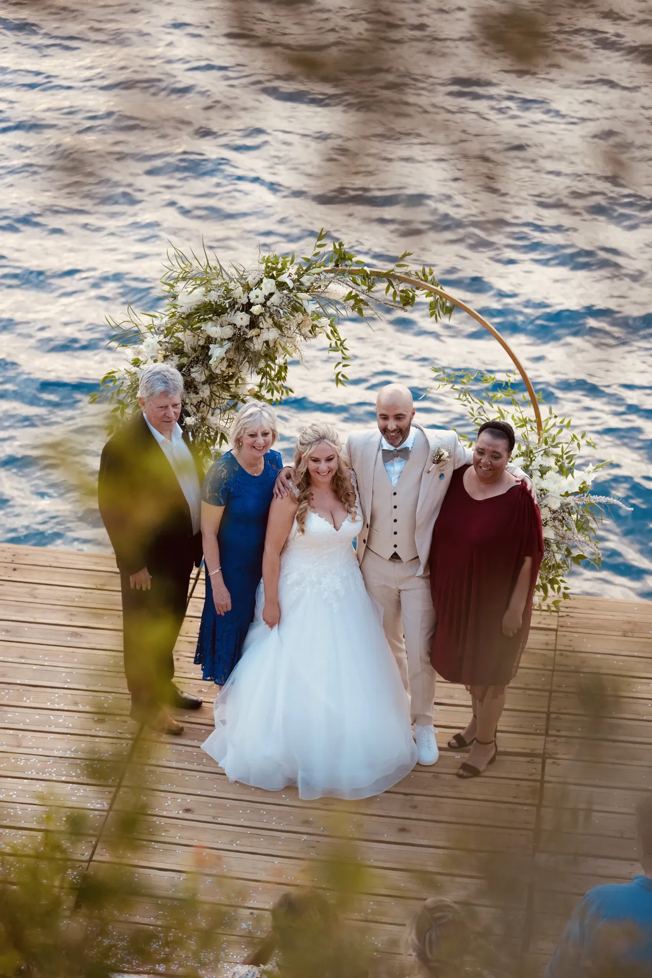 Formal family portrait at Mediterranean destination wedding