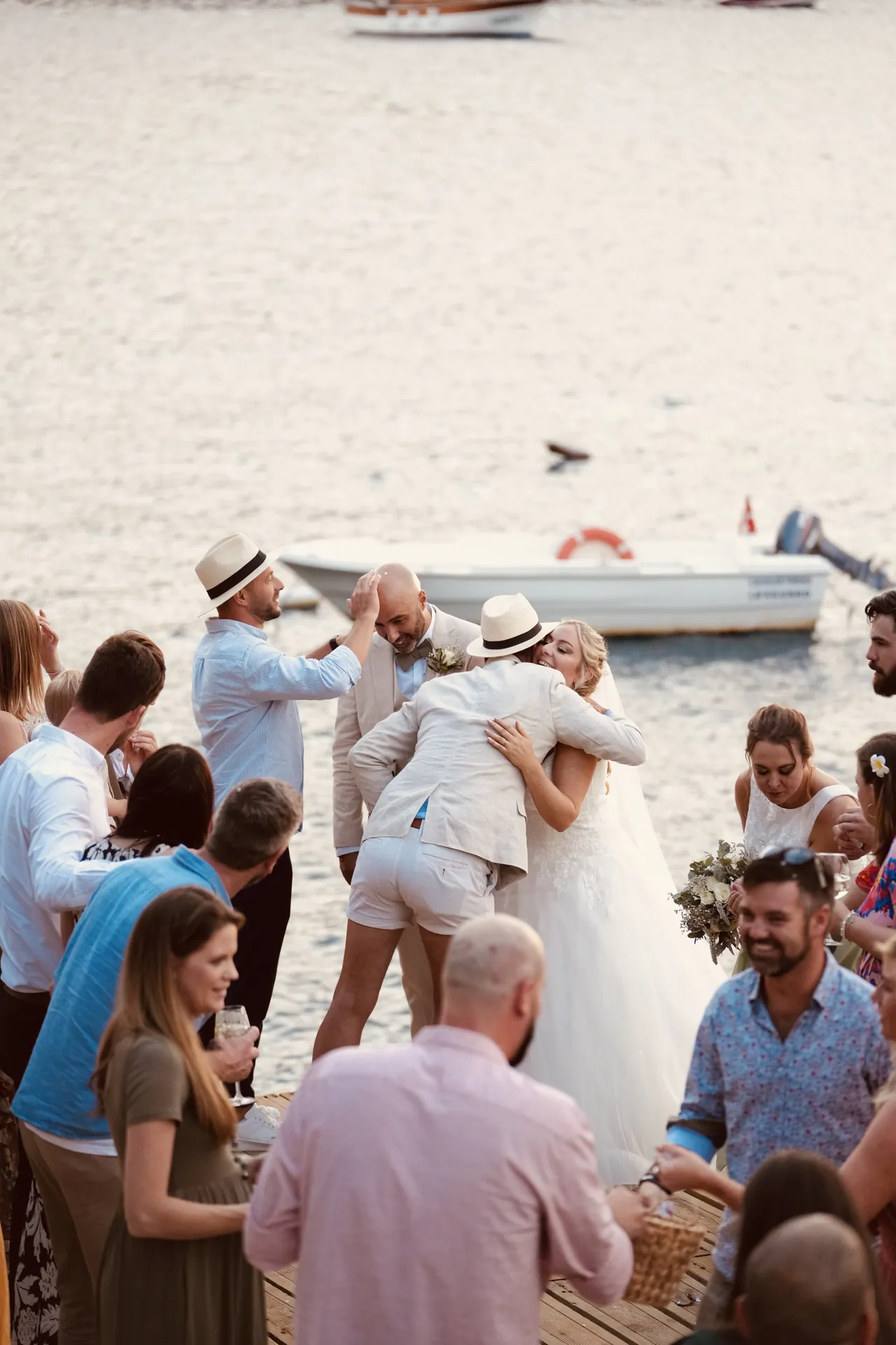 Groom lifting bride in joyful celebration moment
