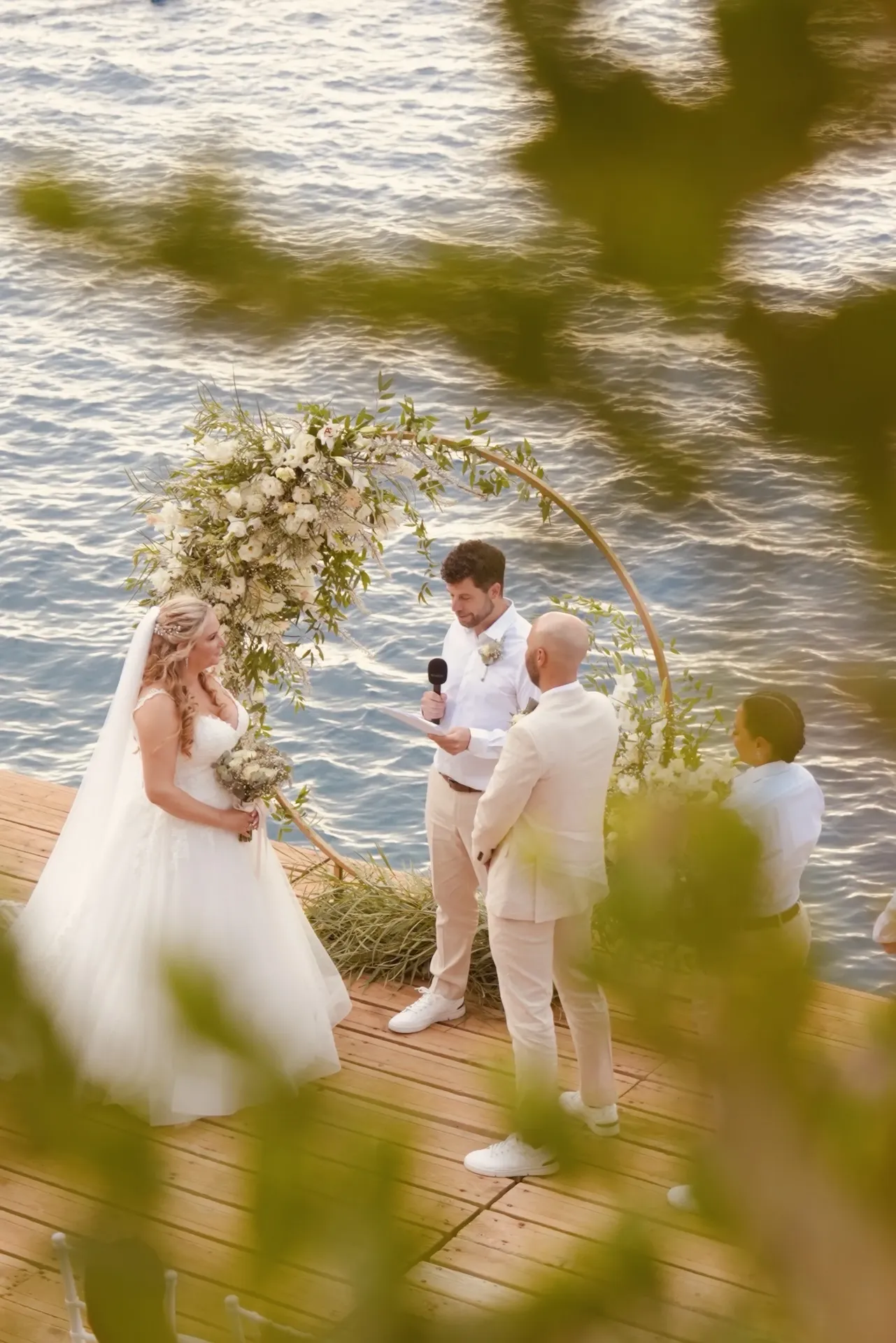Couple exchanging vows during intimate outdoor wedding ceremony